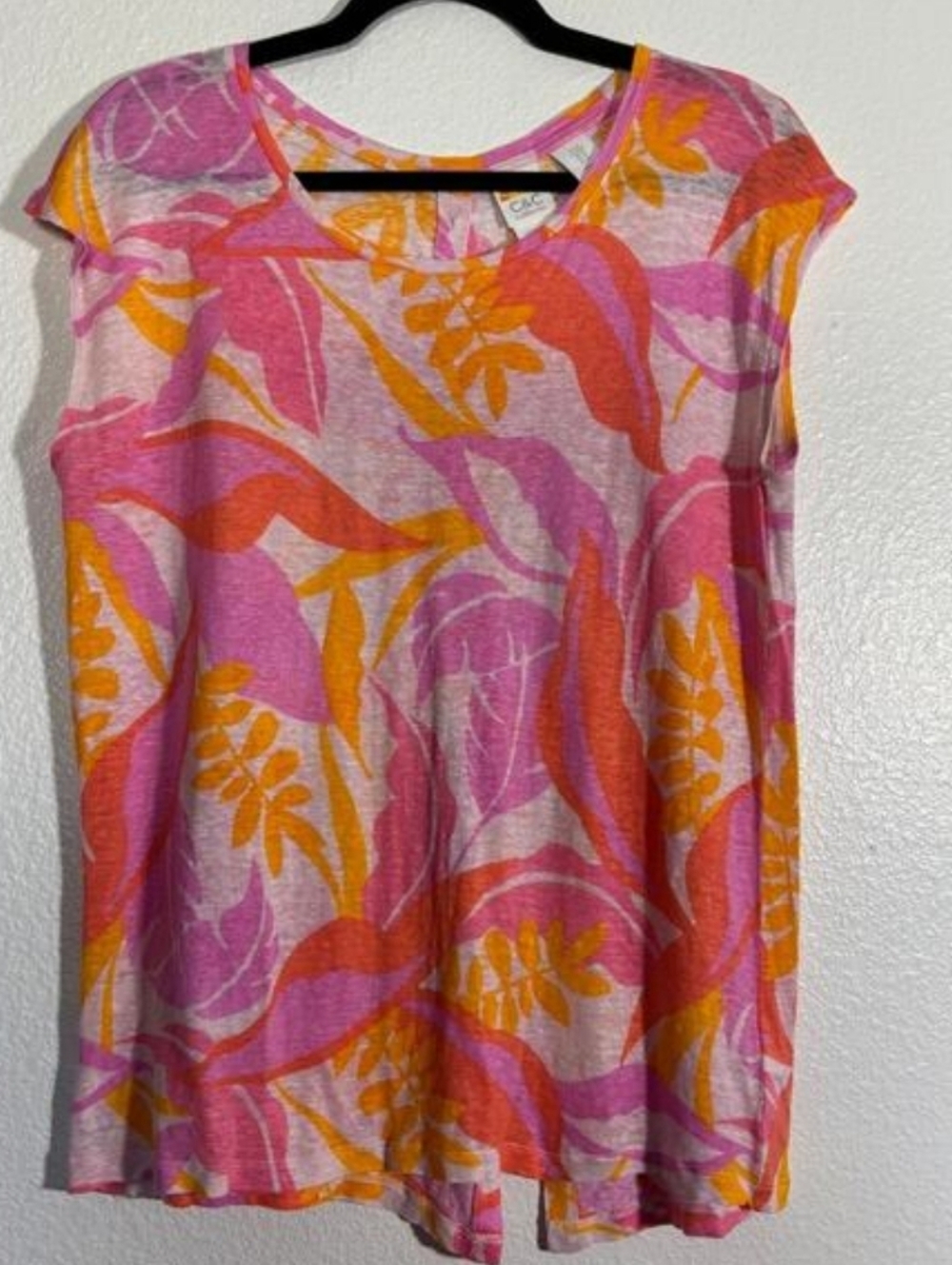 C&C California Pink, Orange, Yellow Tropical Linen Top M